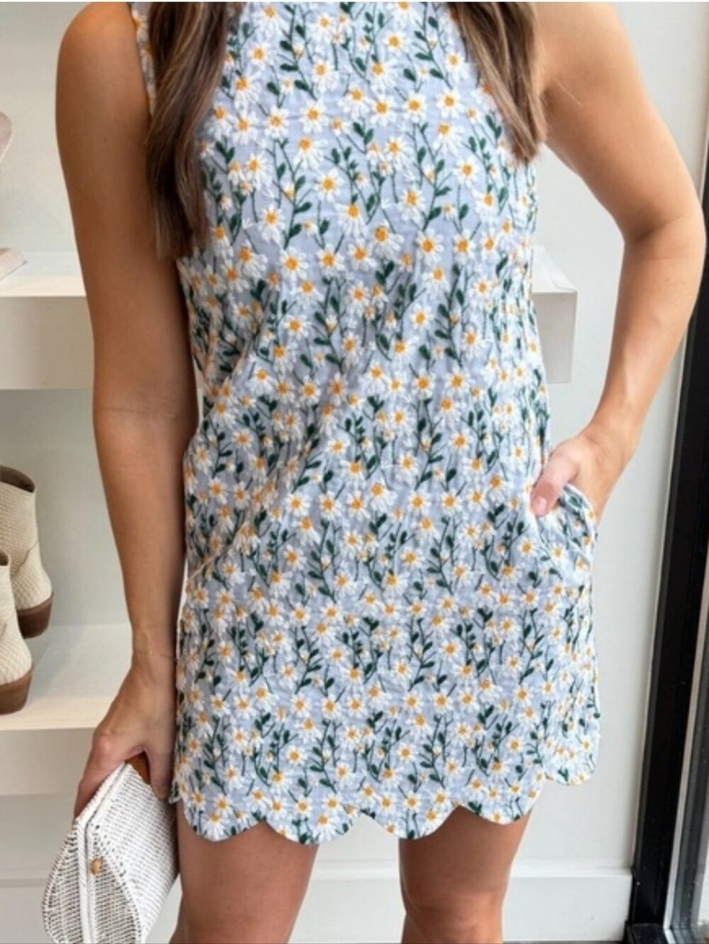 Lost + Wander White Mini Dress with Yellow‎ Floral Print.  Size M